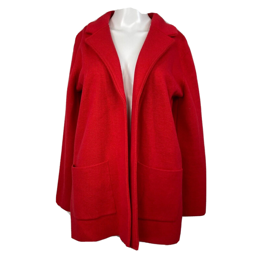 Magaschoni Cardigan‎ Blazer Womens Sz S Red Wool Oversized Shawl Collar Pocket